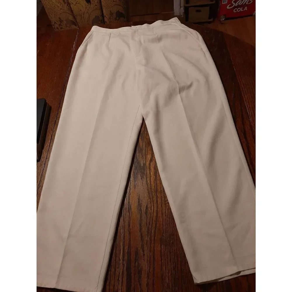 Size 14 Worthington Essential Cream Pleated Leg Rear Elastic Waist Trouser Pants